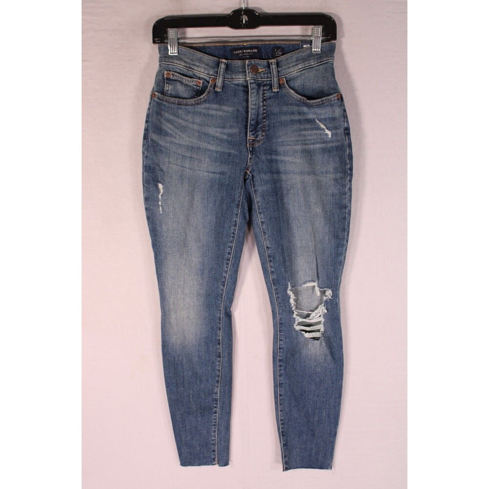 Lucky Brand Ava Mid Rise Skinny Ankle Jeans Womens 2/26 Distressed Raw Hem NWT